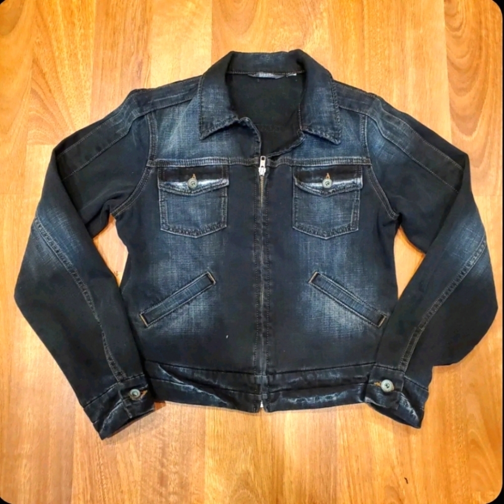 Mavi Womens Medium Zip Up Denim Jacket Dark Blue/Black